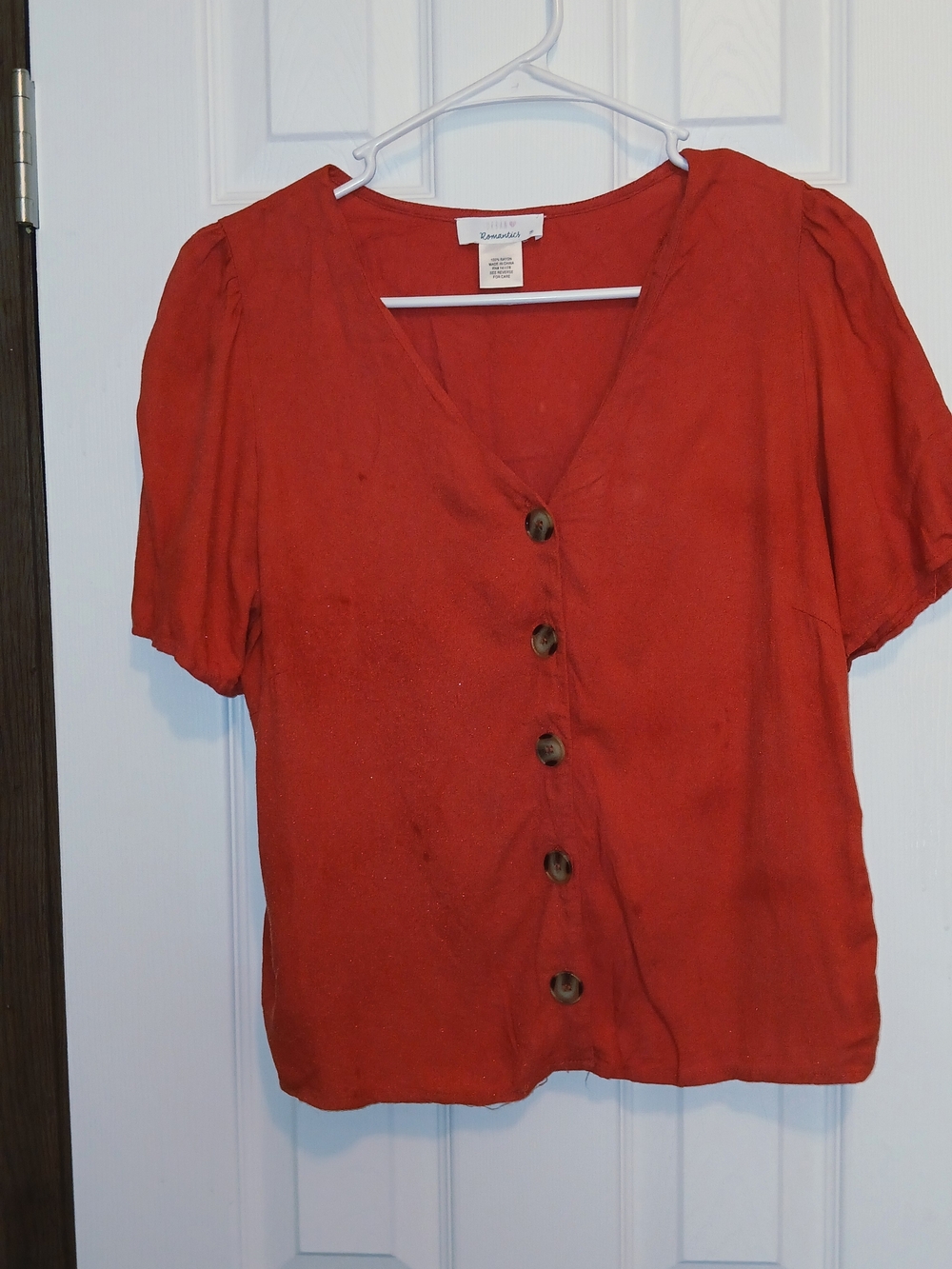 Urban romantics Red Button-Front V-Neck Women's Top